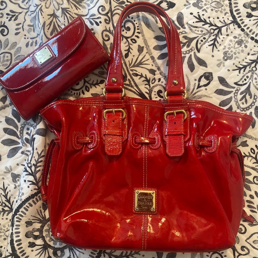 Dooney & Bourke Red Patent leather bag and wallet